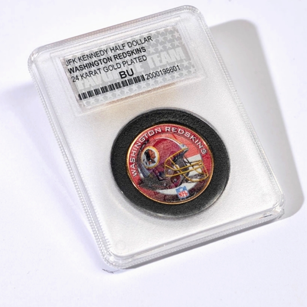 24K Gold Plated, NFL Washington Red Skins Coin, U.S. Mint Half Dollar.